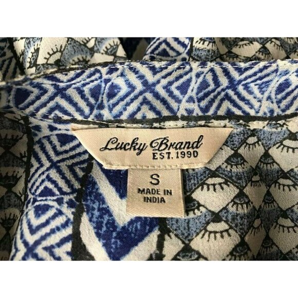 LUCKY BRAND Semi Sheer Blouse Top Size Small Blue Boho Peasant Beaded Detail - Picture 7 of 8